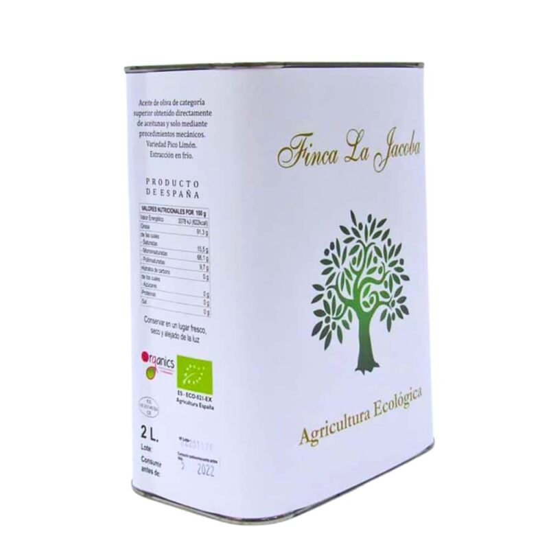 Lata de aceite de oliva Finca La Jacoba de agricultura ecológica.